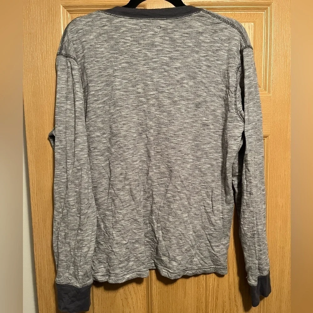 J.Crew Men's Henley Double-knit Blue White Pinstripe Cotton Blend Long Sleeves